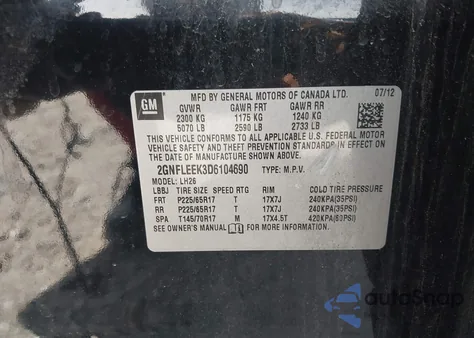 2013 Chevrolet Equinox 1Lt из США, поврежденный, VIN 2GNFLEEK3D6104690